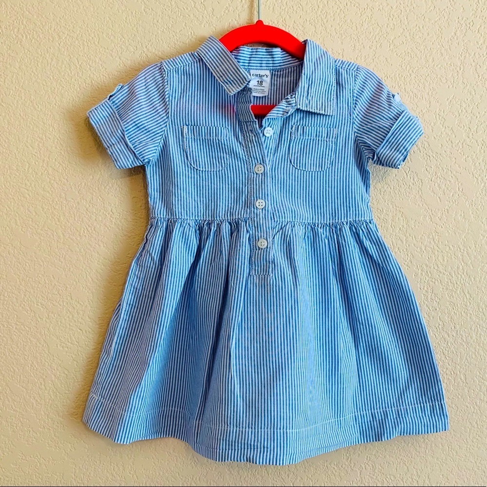 Carter’s Blue/White Striped Cotton Shirtdress 18 M